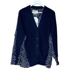 Sandrine Rose Polka Dot Oversized Mixed Media L/S Button Up Cardigan Women S NWT